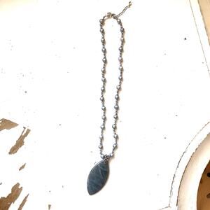 HSN Lucoral Company NWOT Sterling Silver Beaded Necklace With Gray/Green Pendant